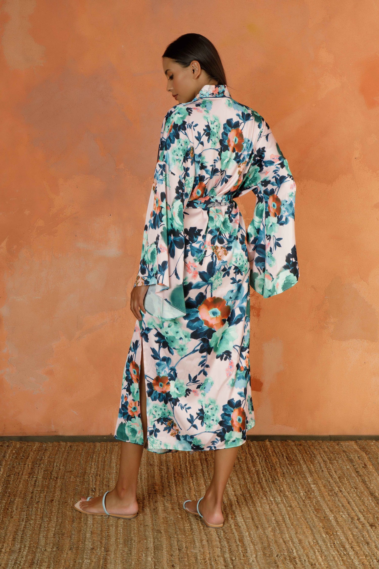 Blush Brushstroke Floral Robe Back View