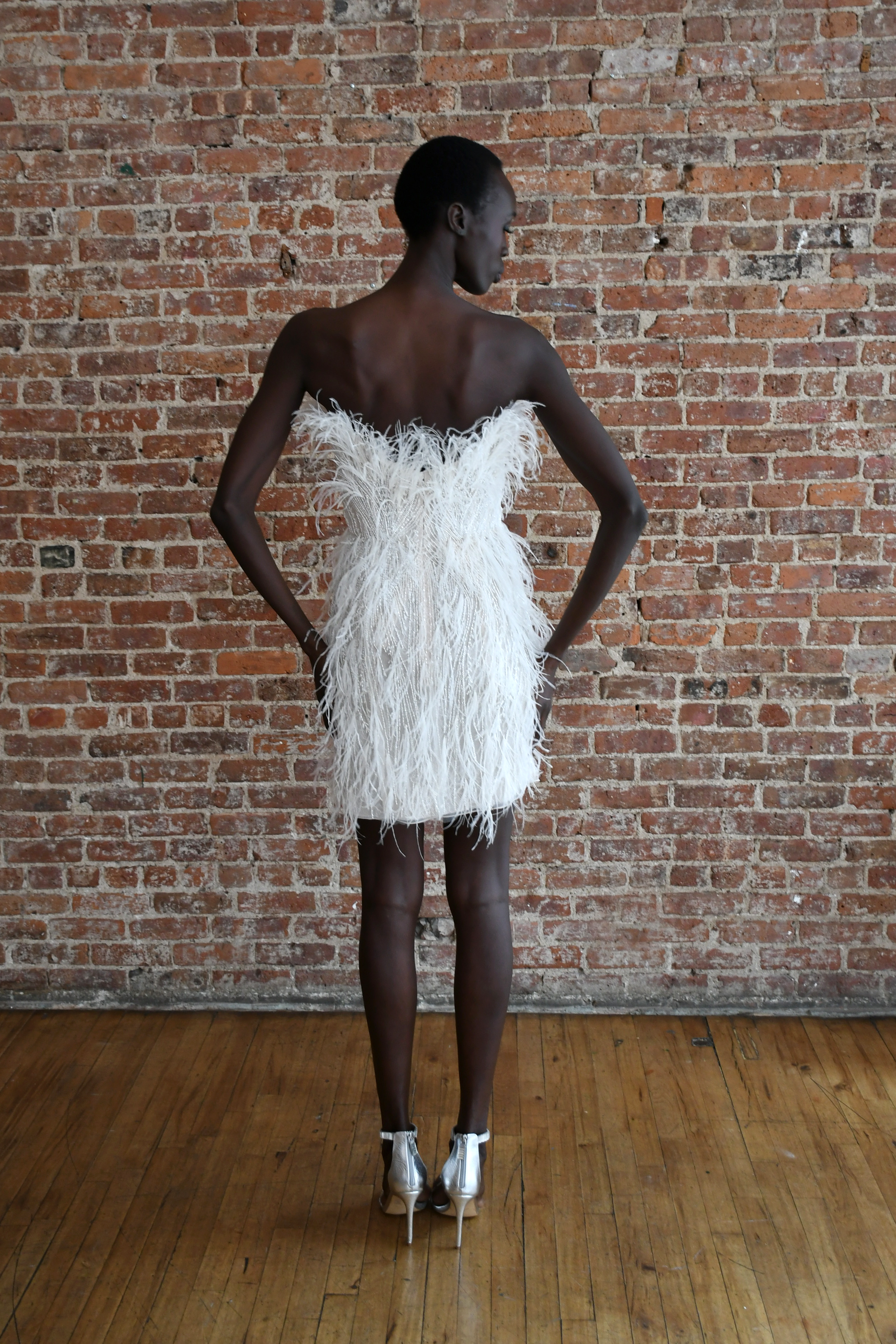 short white dress with feathers Jovani 67118 White Off the Shoulder Feather Neckline Knee Length Dress